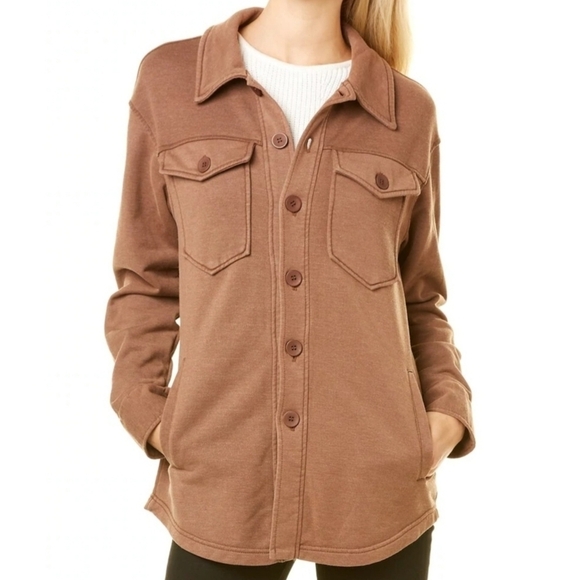 AVEC LES FILLES Shacket French Terry Pigment Dyed Brown Cotton Blend Oversized M - Picture 1 of 14